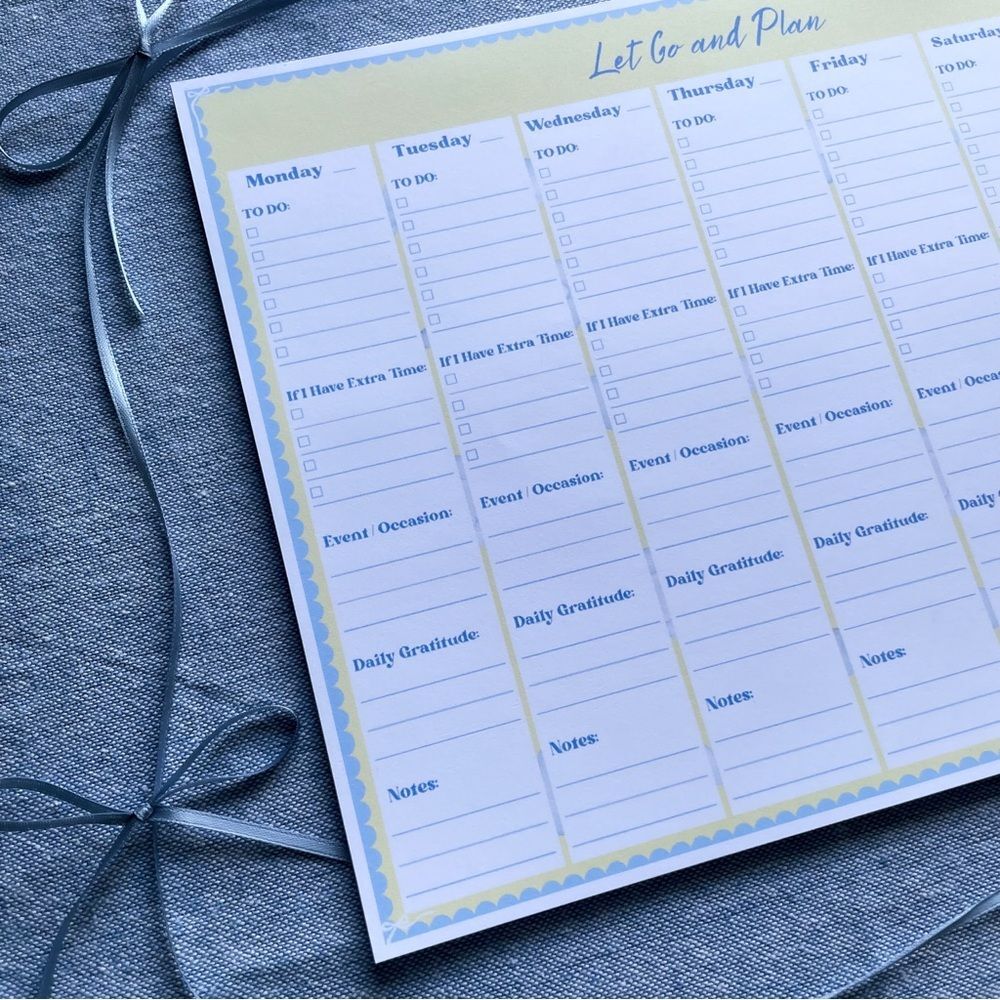 Handmade Weekly Planner Tear Off Sheets Notepad 8.5 x 11 in
